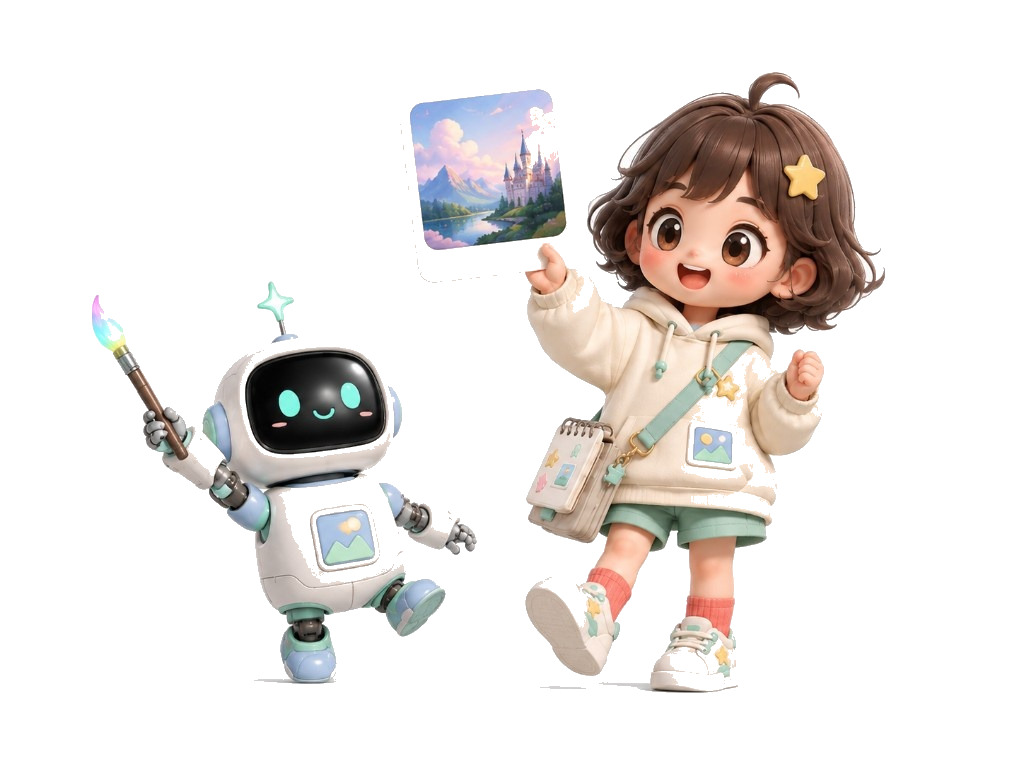 A girl showing a finished generated photo